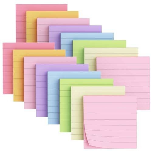 (16 Pads) Lined Sticky Notes 3x3 in Bright Ruled Stickies Colorful Super Sticking Power Memo Pads, 50 Sheets/pad