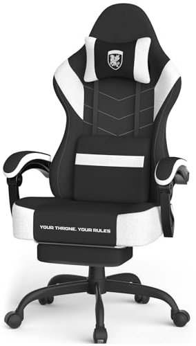 Ferghana Chaise Gaming Ergonomique，Chaise Bureau Gamer，Fauteuil Gamer avec Massage Lombaire,Respirant Tissu,Dossier Inclinable,Repose-Pieds,Hauteur Réglable,Fauteuil de Bureau-Adulte/Enfant，Noir