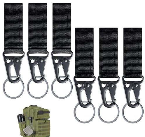 6Pcs Schlüsselanhänger, Belt Keeper Mit Haken Lanyard Nylon Gurtband Schlüsselhalter Schwarz Gürtel Clip gürtelschlaufe für Bergsteigen Camping Wandern