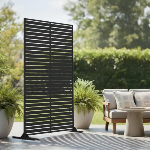 Nicoman Outdoor Privacy Screen Panel, Decorative Metal Garden Divider, Geometric Pattern, Freestanding Room Partition for Patio, Deck, Backyard (Black - Slat, 180 x 90 cm)