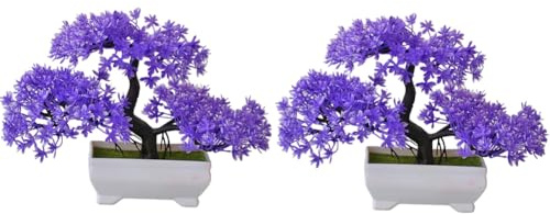 Rastapulz 2 Stück Künstliche Bonsai-Pflanze Aus Kunststoff, Kleiner Baumtopf, Gefälschte Pflanze, Blumentopf, Ornamente für Zuhause, Tisch, Einfache Installation, Einfach zu Bedienen, Lila