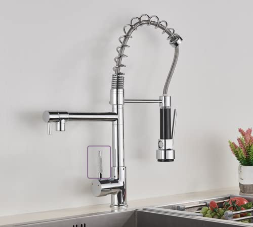 XCHSXYL Robinet de Cuisine Noir Mat à Double Bec, mitigeur à Ressort pour Eau Chaude et Froide, élégants Accents chromés, Design Moderne pour la Maison et Le Restaurant