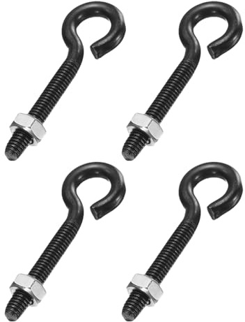 QUARKZMAN 4 Pcs Pernos De Ojo 304 Rosca Negra M6 X 45mm Con Tuerca | 304 Acero Inoxidable Con Tuerca Para Colgar O Asegurar Cables
