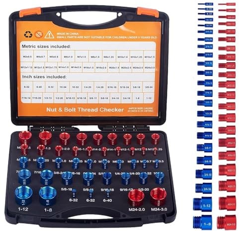 Gewindelehre 44-teiliges Gewindeprüfer-Set für Schrauben & Muttern, Metrisch & Imperial, Aluminiumlegierung Bolzengewindeprüfer Thread Checker Satz für Werkstatt Autoreparatur Präzises Messen