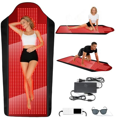 Infrarottherapie & Rotlichttherapie zur Schmerz, 185 * 90cm Infrarot Matte mit 660nm & 850nm 1444 LED Red Light Therapy 5 Helligkeitsstufen Timer, Rotlicht Infrarot Infrarotlampe für Ganzkörper