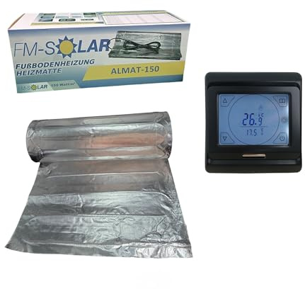 FM-SOLAR 3m² Elektrische Fußbodenheizung 150W/m² elektro Bodenheizung ALU + Thermostat Funk Weiß