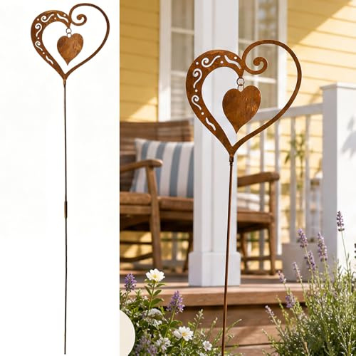 WRQIOO Gartenstecker Rost Herz, Gartenstecker Metall, Gartendeko Rost für Draußen, Rostdeko Garten-Deko, Edelrost Garten-Stecker, Gartendeko Rostoptik, Rost Deko für Garten Terrasse Balkon