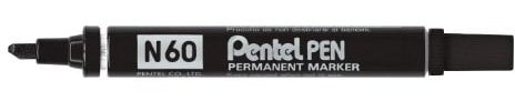 Pentel N60 Permanent Marker Chisel Tip with Aluminium Barrel Waterproof Ink - Black