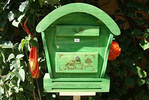 XXL HBK-RD-GRASGRÜN Vogelhaus Briefkasten mit Holz - Deko aus Holz grasgrün grün dunkelgrün tannengrün waldgrün Briefkästen Holzbriefkästen Postkasten Runddach - passt auch zu vielen Vogelhäusern Vogelhaus Insektenhotel Insektenhotels Vogelhäuser aus Holz Ergänzung für Vogelhäuschen und Vogelfutterhaus Nistkasten Meisenkasten mit echt Holzschindel ausgefallen mit Holzdach für Garten Garage Einfahrt Holzhäuser Holzhaus