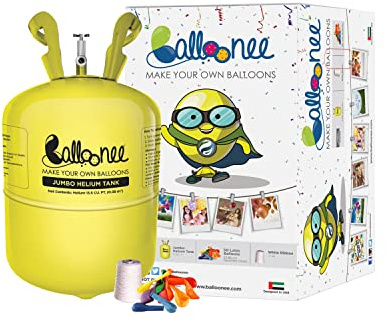 Balloonee Jumbo Disposable Helium Party Kit, Helium Tank for Balloons At Home, 13.5 Cu Ft Helium Balloon Pump Kit with 50 Assorted Latex Balloons, Helium Tank, Disposable, Portable for Celebrations