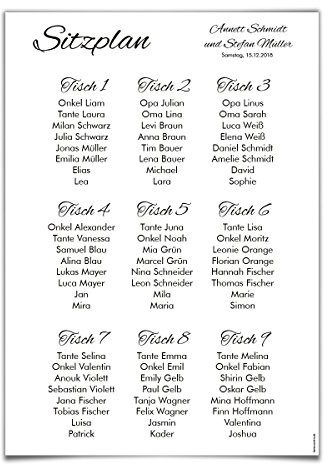 Kartenmachen.de Hochzeit Sitzplan Plakat Sitzordnung individuell - Schlicht Black and White