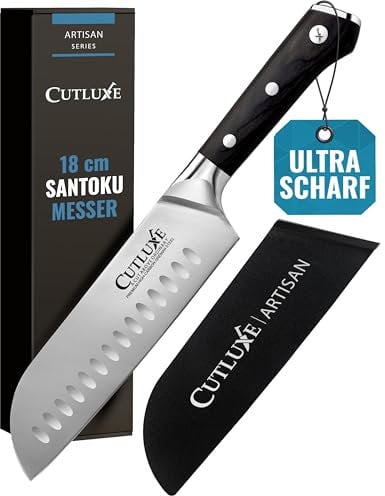 Cutluxe Santoku Messer 18cm – Fischmesser, Fleischmesser, Sushimesser, Küchenmesser mit Scheide – Ergonomisches Design & Extrem Scharf