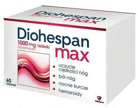 DIOHESPAN MAX 60 Tablets - 1000mg - Swelling Legs Pain Cramps Relief - Spider Varicose Veins Relief