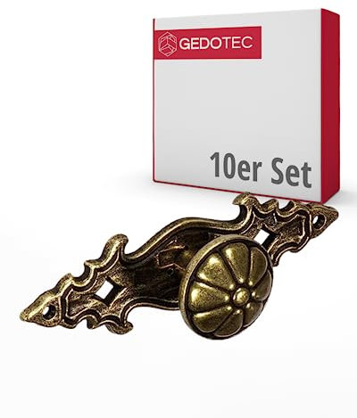 Gedotec Möbel-Griff Antik Messing braun - Metall Möbelknopf Vintage - BAAL | Schrankknopf mit Rosette im Landhaus-Stil | Rund-Knopf Ø 25 mm | 10 Stück - Möbel-Knauf mit Zier-Platte inkl. Schrauben