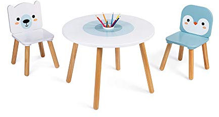 Janod J09650 Tisch und 2 Stühle, Polar, Mittel, Weiß
