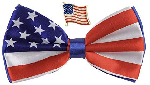 United States of America USA Stars and Stripes Flag Bow Tie With United Kingdom Pin Badge