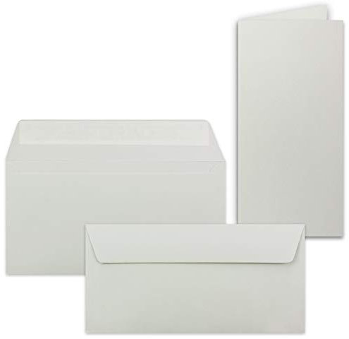 50x Faltkarten-Set mit Briefumschlägen DIN Lang in Hellgrau (Grau) - 21 x 10,5 cm - Blank Klappkarten und Umschläge für Einladungen und Grüße zu Geburtstag und Hochzeit