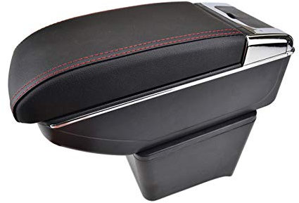 For VW Polo 9N/9N3 02-09 Vivo 10-, Dual Layer Car Armrest Cup Holder Center Centre Console Storage Box Tray Leather