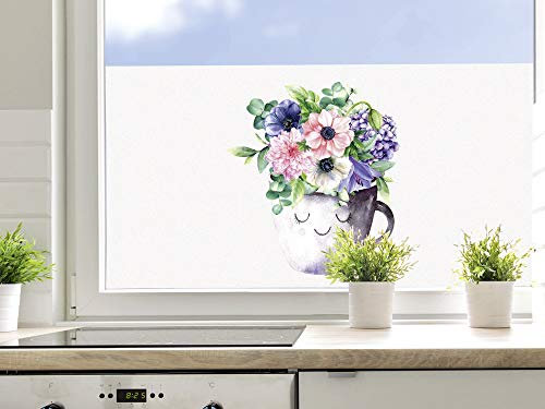 GRAZDesign Sichtschutzfolie Küche, Fensterfolie Blickdicht, Küchenfenster Blumen / 80x57cm