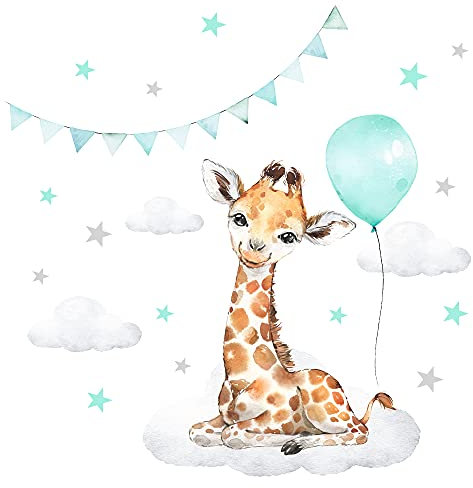 Little Deco Wandsticker Wandtattoo Kinderzimmer Deko Junge Mädchen Tiere Giraffe Ballon Wolken Aufkleber Babyzimmer Schlafzimmer Wandbild selbstklebend DL680-4