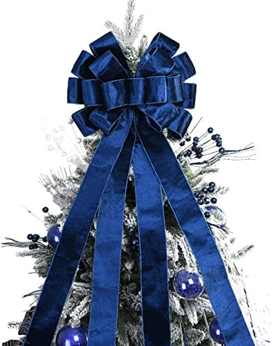 Christmas Tree Topper,48x13 Inches Velvet Toppers Bow,Large Decorative Bows for Christmas Decoration (Blue)