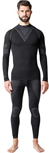 Ladeheid Herren Winter Thermounterwäsche Funktionsunterwäsche Set Langarm Shirt Lange Unterhose Thermoaktiv LAGI003 (Schwarz/Graphite, M)