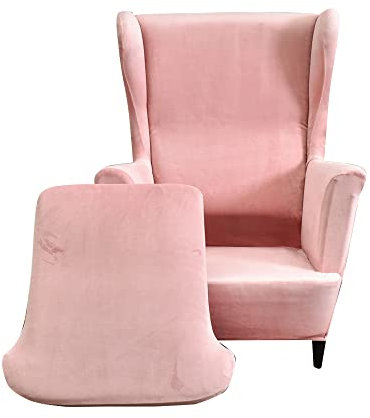 Highdi 2Teilig Ohrensessel Überzug aus Samt,Sessel-Überwürfe Ohrensessel Schonbezüge Bezug Sesselhusse Elastisch Stretch Tiger Stuhlbezug mit Armlehne Hohe Rückenlehne Universal (Rosa)