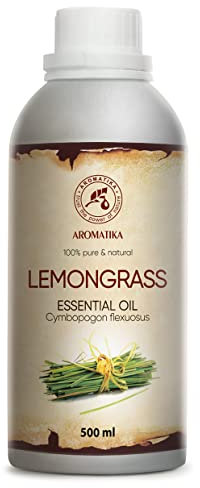 Aceite Esencial de Lemongrass 500ml - Cymbopogon Flexuosus - Aceites de Aromaterapia - Aceite de Hierba de Limón para Difusor - Cuidado Piel - Aceites para Velas - Fragancia para Hogar