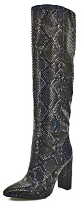 QUEEN HELENA K2010 Damen-Stiefel, kniehoch, spitz, elegant, lässig, mit einfachem Absatz, bequem, ohne Verschluss, K2011 Schwarz, 35 EU
