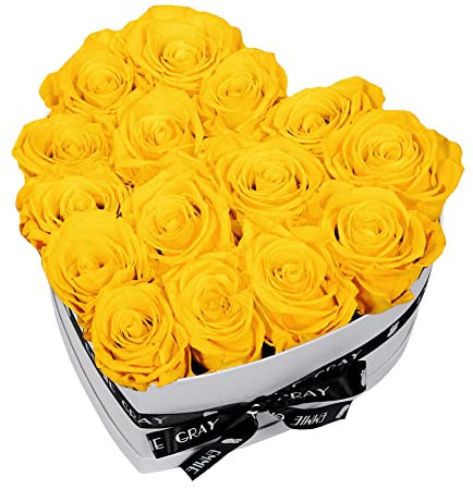 EG EMMIE GRAY Classic Infinity Rosenbox | Herz | Weiß – Traumhafte Infinity Rosen, 1-3 Jahre haltbare Rosen, Flowerbox mit echten, konservierten Rosen, edle Premiumrosen (M, Sunny Yellow)