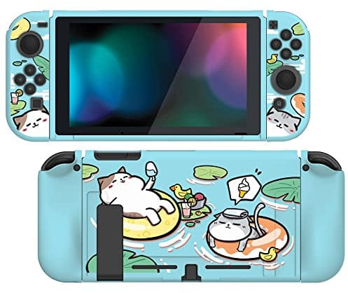 playvital Pool Party Kitten Protective Case for Nintendo Switch, Soft TPU Slim Case Cover for Nintendo Switch Joycon Console with Colorful ABXY Direction Button Caps