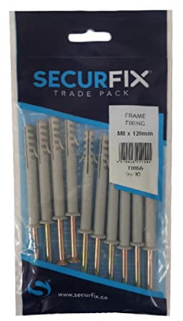 10 x Frame & Window Screw Fixings M8 x 120mm with Nylon Masonry Plugs