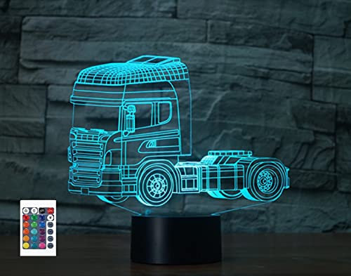 SUPERRUIDALONG 3D Lkw Fahrzeug Nachtlichter Fernbedienung 16 Farben Illusion Acryl LED Tisch Nachttisch Lampe Kinder Schlafzimmer Schreibtisch Dekor Geburtstag Geschenke Spielzeug für Kinder