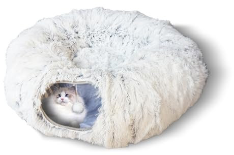 Plush Cat Tunnels Beds for Indoor Cats, 2-in-1 Cat Tunnel Haven for Endless Fun and Comfort Easy to Store, Removable and Washable 80 * 25cm (Gray)