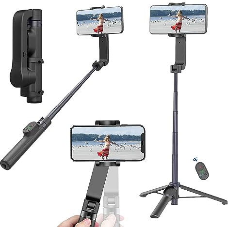 Fisherfans Selfie Stick Gimbal Stabilisator, Gimbled Phone Holder with Wireless Remote Tripod 1-Achse Handheld Smartphone Portable Gimbal for Tiktok Vlog Youtuber Live Video Recording