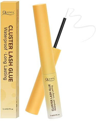 Individual-Lashes Bond QUEWEL Cluster-Eyelashes Glue for DIY Lash-Extensions, 5ml False Lash Glue Waterproof&Long Lasting, Super Strong Hold Lash Adhesive Suitable for All Day Wear (Clear)