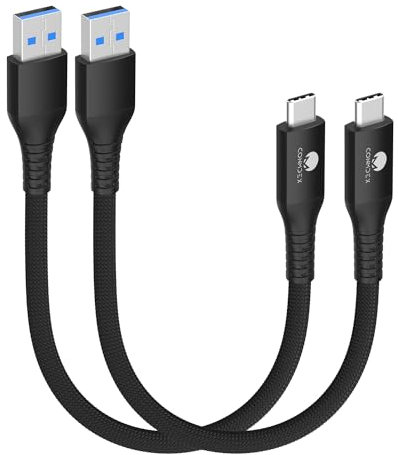 CONMDEX Cable tipo C corto de 10 Gbps (2 unidades, 50cm/0,5m), USB 3.1 Gen 2 Android Auto USB C Cable de carga rápida 3,1 A para Samsung Galaxy S23/S22/S21 Note 20, LG V30, Google Pixel 7A, negro