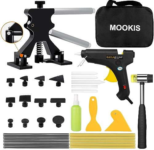 Mookis Dellen Reparaturset 34PCS Beulen Reparaturset Auto Dent Puller Kit Ausbeulwerkzeug Verstellbarer Dellenzieher für Fahrzeug Dellen/Türen