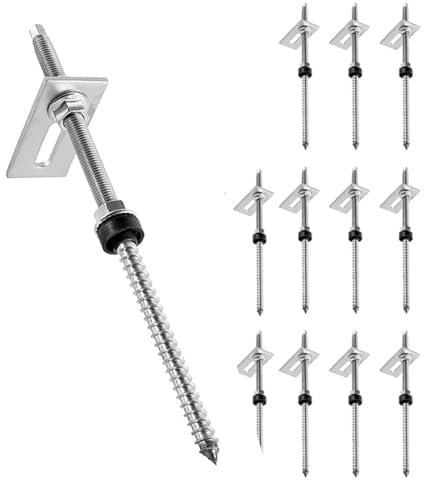 Stockschrauben M10 x 200 mm Stockschrauben PV Anlage (12er Pack) Edelstahl Höhenverstellbar Stockschraube Dübel für Photovoltaik Solarbefestigung auf Gebäudedächer Material: Edelstahl (SUS304) (12)