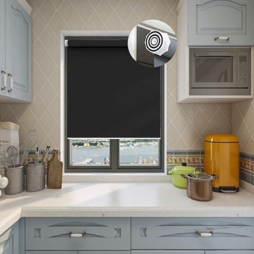 Thermorollo Ohne Bohren 55 x 210 cm Hitzeschutz und Sichtschutz, Blickdichtes Seitenzugrollo mit Verstellbarer Kette für Türen und Fenster, Schwarz