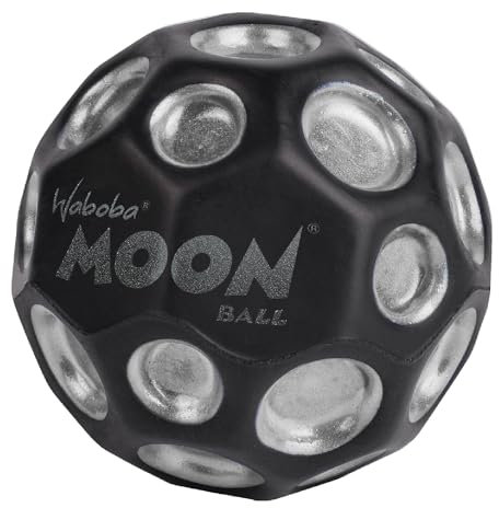 Waboba Dark Side of Moon – Springender Gummiball – Patentiertes Original-Design Ballkrater Erzeugen beim Aufprall EIN knallendes Geräusch – Leicht Greifbar – Flummies für Kinder - Silber - 65mm