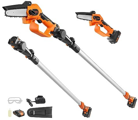 VEVOR Seghetto per Potatura Elettrico a Palo Lunghezza 1,08-2,43 m per Tagliare Segare Rami Boschi Alberi in Altezza, Seghetto Troncarami Elettrico a Batteria Spessore di Taglio 5 pollici / 12,7cm