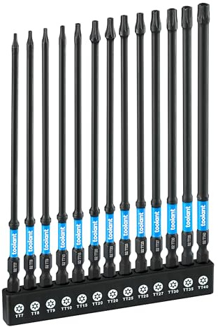Toolant 6 Impact Long Torx Bit Set 13pcs (TT7-TT40), 1/4 Hex-Shank S2 Steel Security Torx with CNC Machined Tips, Tamper Proof Star, Magnetic Impact Holder and Storage Box