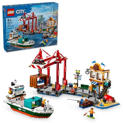 LEGO City Seaside Harbor avec jouet de bateau cargo, modèle grue et bateau avec 8 figurines incluses, ensemble de construction pour garçons et filles à partir de 8 ans, idée cadeau pour enfants, 60422