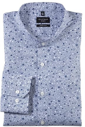 OLYMP Herren Oberhemd Langarm No. Six,Einfarbig,super Slim,Stehkragen,Marine 18,46