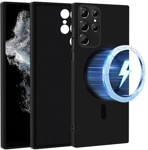 TVVTPU Flüssig Silikon Handyhülle für Samsung Galaxy S23 Ultra 5G Hülle, Kompatibel mit MagSafe Zubehör, Stoßfest Kratzfest Anti-Fingerabdruck Magnetisch Schutzhülle Case - Schwarz