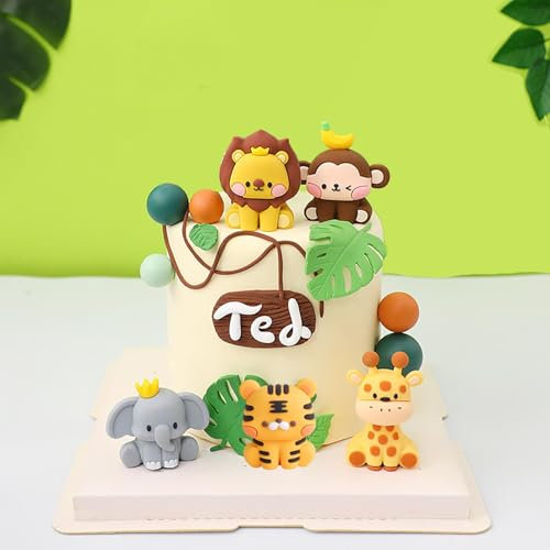 Decoracion Tarta Selva, 5 Piezas Figura Selva Tarta Cumpleaños Animales Cake Topper, Adornos Tarta Figuras para Niños Niñas Fiestas de Cumpleaños Accesorios