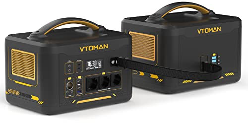 VTOMAN Jump 1500X Tragbare Powerstation mit Zusatzbatterie - 2376Wh/1500W Stromgenerator LiFePO4-Batterie Solar Generator Mobile Stromspeicher, Dual PD 100W Type-C Ausgang für Camping, Reisen, Notfall