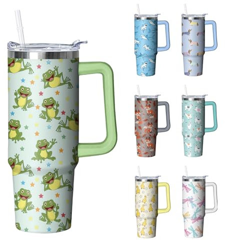Kearscupra 30 oz Frog Tumbler with Handle and Straw, Insulated Stainless Steel Cup with Lid, Travel Coffee Mug Water Bottle, Gifts for Woman Animal Lovers