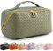 TOPALL Kosmetiktasche Reise Damen,Beauty Case PU Leder,Groß Make Up Tasche,Portable Schminktasche Kulturtasche Organizer mit Kapazität für Reisezubehör Travel Essentials Women(Gridded Green)